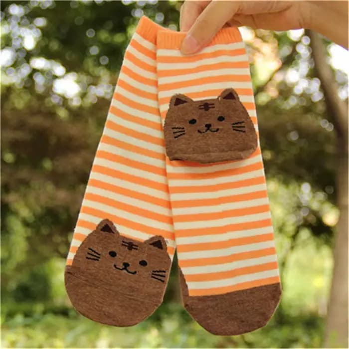 Femmes dessin animé rayé chaussettes automne hiver coloré Kawaii chat visage chaussette dames femme