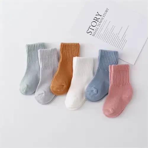 6 paires/ensemble nouveau-né bébé garçon fille chaussette coton solide doux infantile enfant en bas