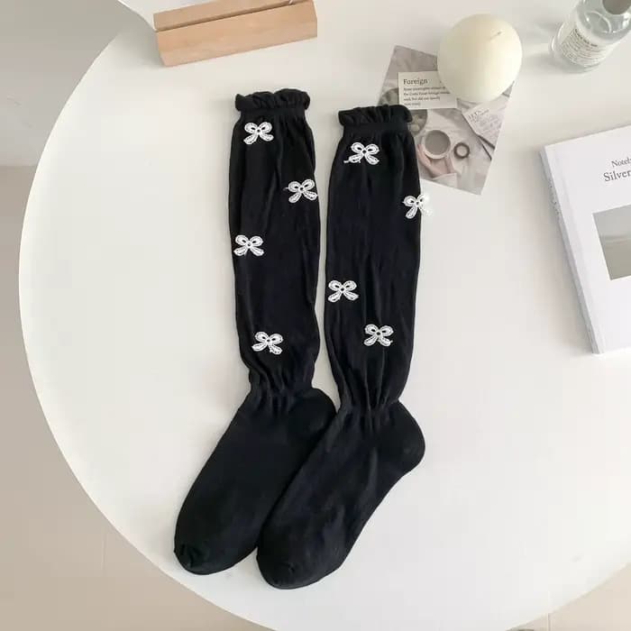 Sock Woman Summer Ballet Style Korean Ins Bow Knit Socks Micro Permeable Bubble Mouth JK Pile Calf S