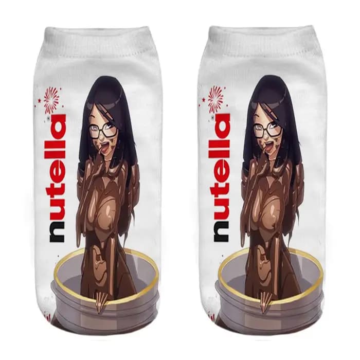 Nouveau impression 3D drôle mignon dessin animé aliments Nutella unisexe chaussettes courtes créatif