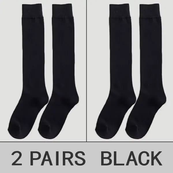 2 paires femmes coton genou chaussettes hautes noir blanc couleur unie mode décontracté mollet chaus