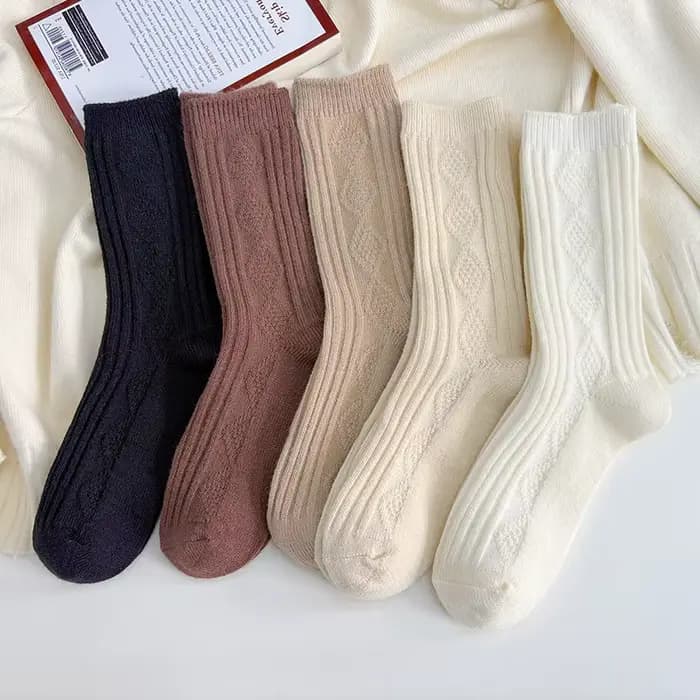 5 paires de chaussettes en laine pour femmes, chaussettes épaisses et chaudes à tube central, antidé