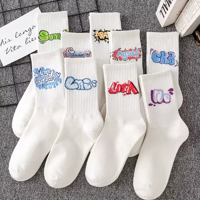 9 paires/ensemble chaussettes unisexes lettres imprimées chaussettes mi-tube simples adaptées à tout