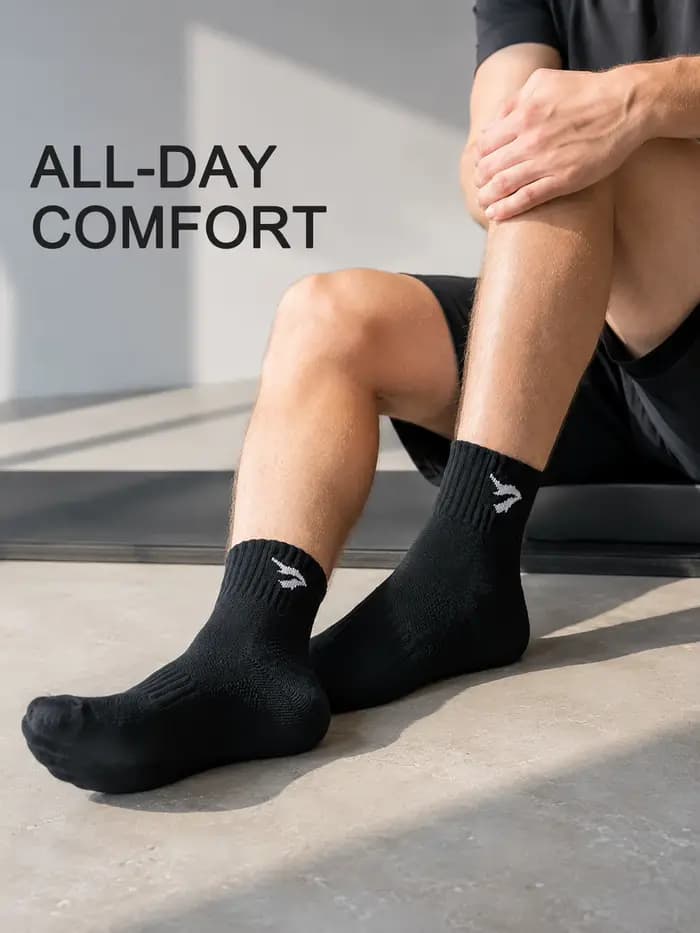 1/3/6 paires de chaussettes noires mi-mollet pour hommes, respirantes, en coton, rembourrées, pour le sport, la course, antidérapantes, évacuant l'humidité, cadeau