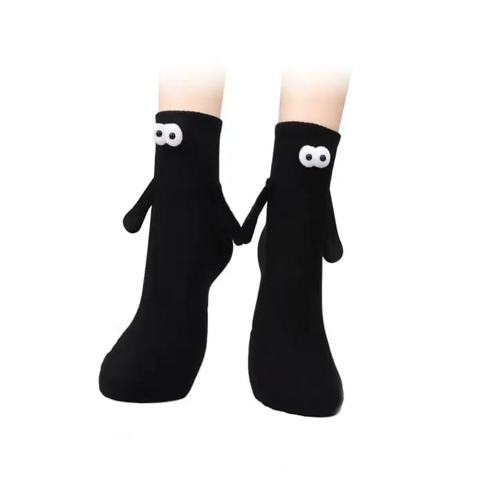 1 paire mode femme chaussettes drôle créatif Attraction magnétique mains noir blanc dessin animé yeux Couples chaussettes
