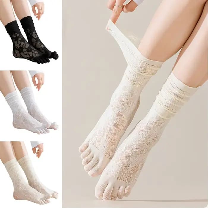 Chaussettes Tabi japonaises tendance pour femmes, chaussettes d'été sexy en dentelle à deux doigts, chaussettes Tabi transparentes respirantes en maille unie