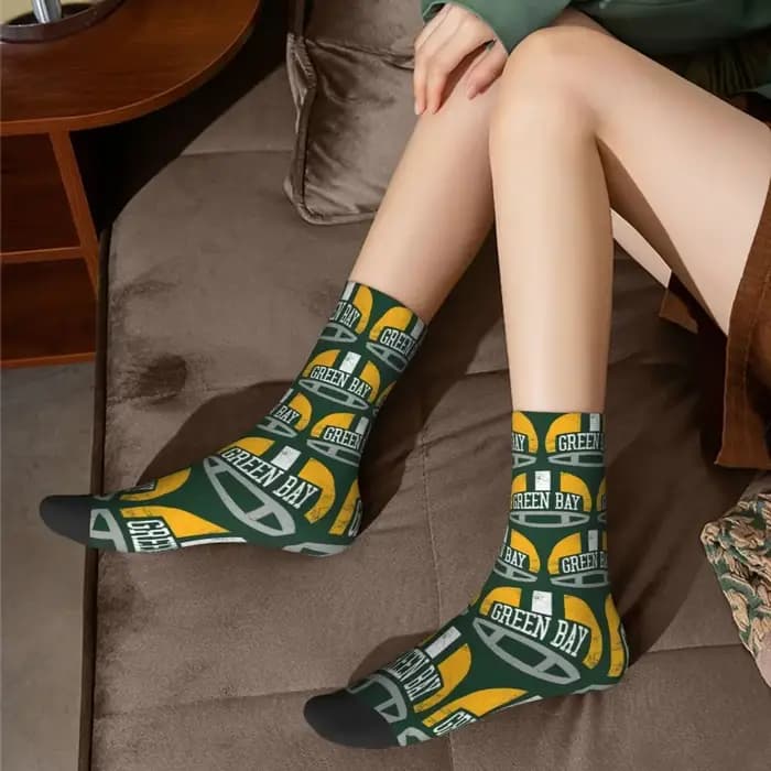 Casque rétro Green Bay-chaussettes vertes Harajuku bas absorbant la sueur chaussettes longues toutes saisons accessoires pour cadeaux homme femme