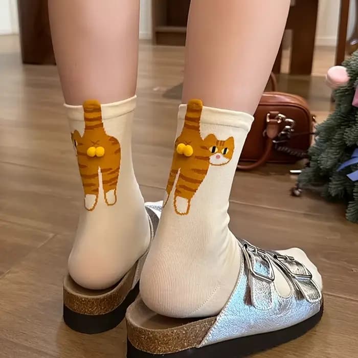 1/2 Paire de Chaussettes 3D Patte de Chat Mignonnes