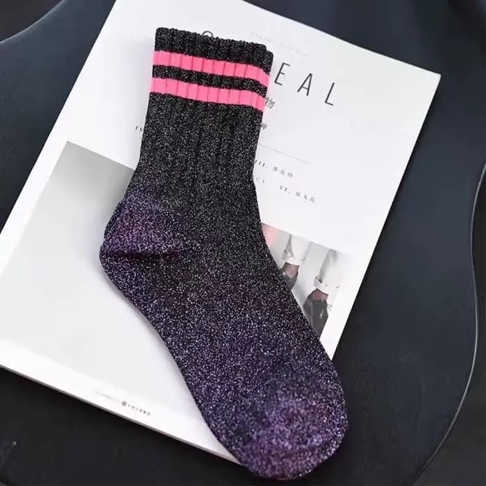 Chaussettes à paillettes à rayures pour femmes, bas en filigrane Harajuku, Lingerie féminine, soie brillante, chaussettes amples, Streetwear pour filles