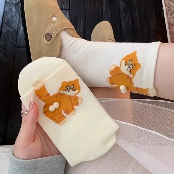 Chaussettes à Tube moyen tridimensionnel imprimé chat