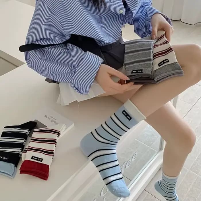 Femmes chaussettes printemps été mince respirant Double côtelé coton