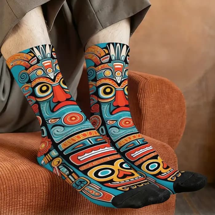 Chaussettes imprimées de dessin animé Totem indien nord-américain