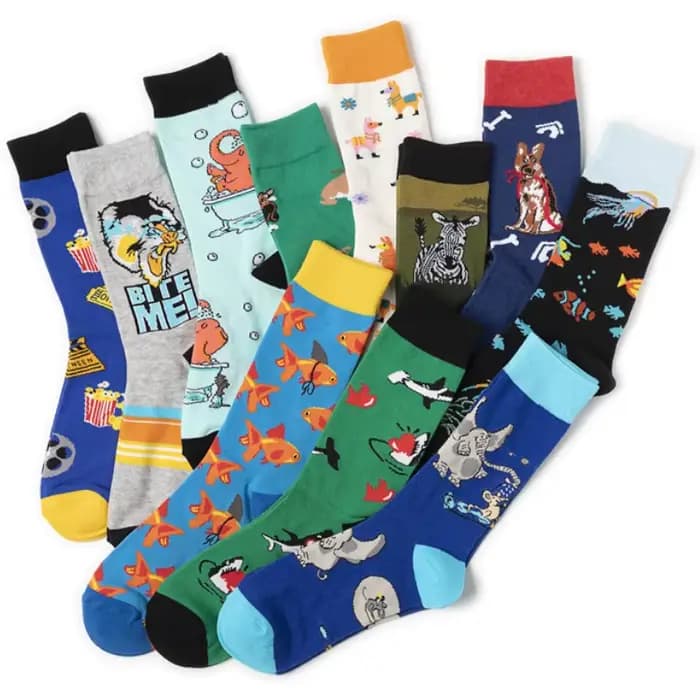 Heureux chaussettes drôles hommes dessin animé chien poisson zèbre éléphant motif personnalité Cool équipage