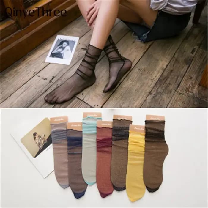 Chaussettes fines à paillettes dorées et argentées