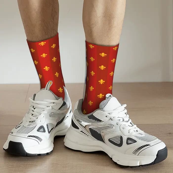 Personnalisé Fleur De Lys or et rouge France hommes femmes chaussettes d'équipage unisexe amusant impression 3D