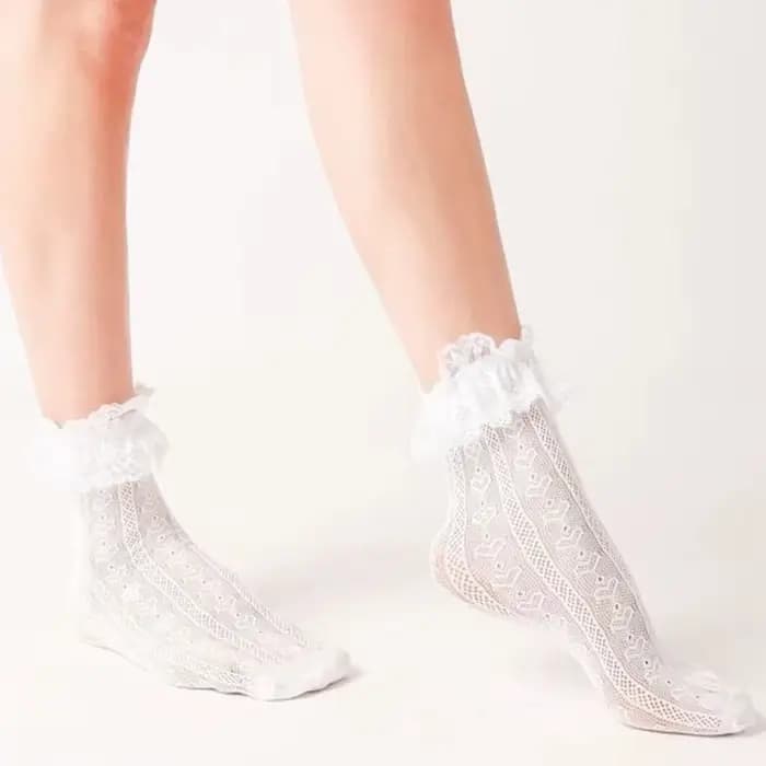 1 paire de chaussettes mi-tube en dentelle pour femmes, chaussettes de princesse rétro Lolita pour femmes, chaussettes blanches respirantes Anti-crochet en soie pour filles