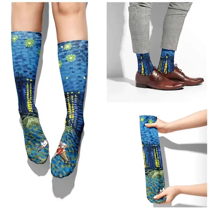 Nouveau dessin animé créatif Van Gogh coton chaussettes femme Kawaii printemps et automne