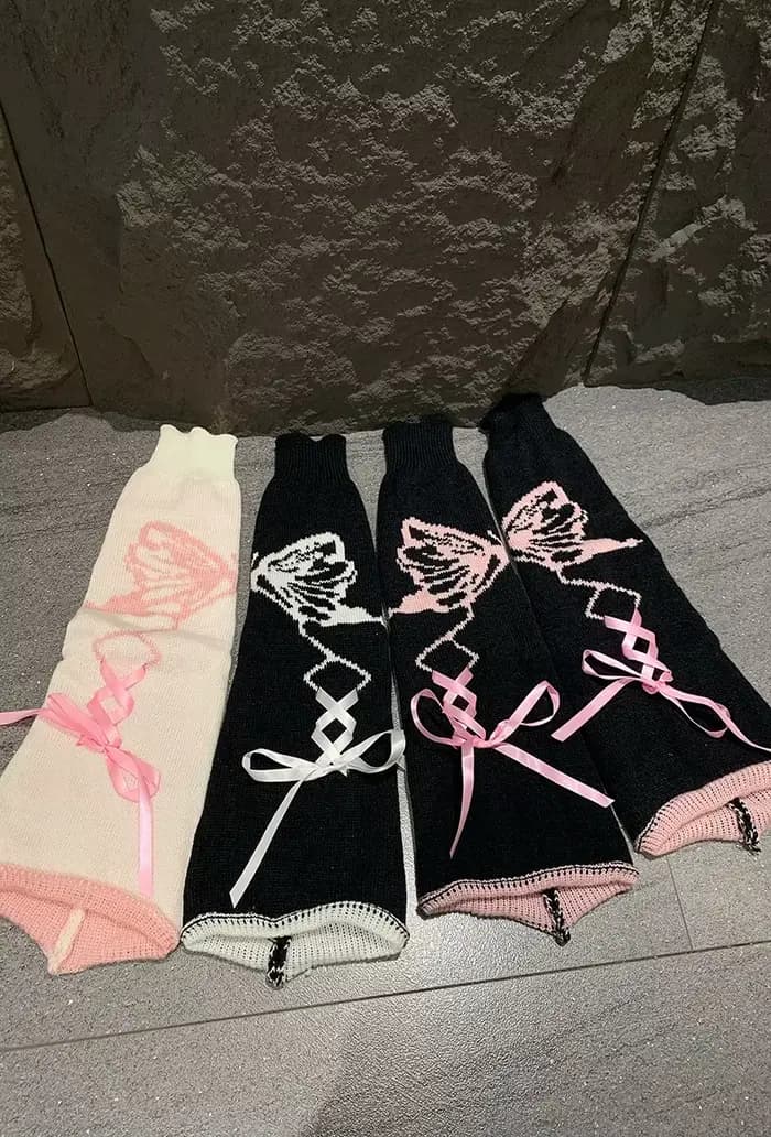 Ensemble de chaussettes Tube longues en soie Y2k, chauffe-jambes Lolita, avec cordon de serrage, JK Girl, paires de papillons