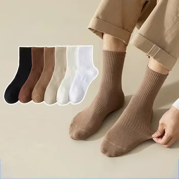 Chaussettes pour hommes rétro couleur unie café blanc kaki Beige