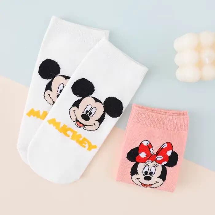 5 paires de chaussettes courtes en coton imprimées de dessins animés Disney Mickey Minnie Donald Duck pour femmes, chaussettes décontractées respirantes à coupe basse