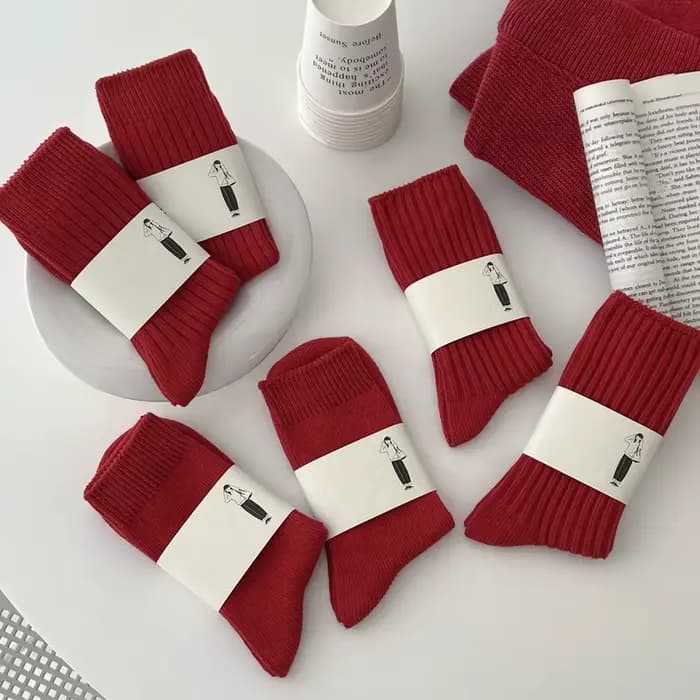 Chaussettes femme respirant noël nouvel an chaussettes rouges pour filles mode rayé décontracté automne hiver chaussettes chaud confortable doux