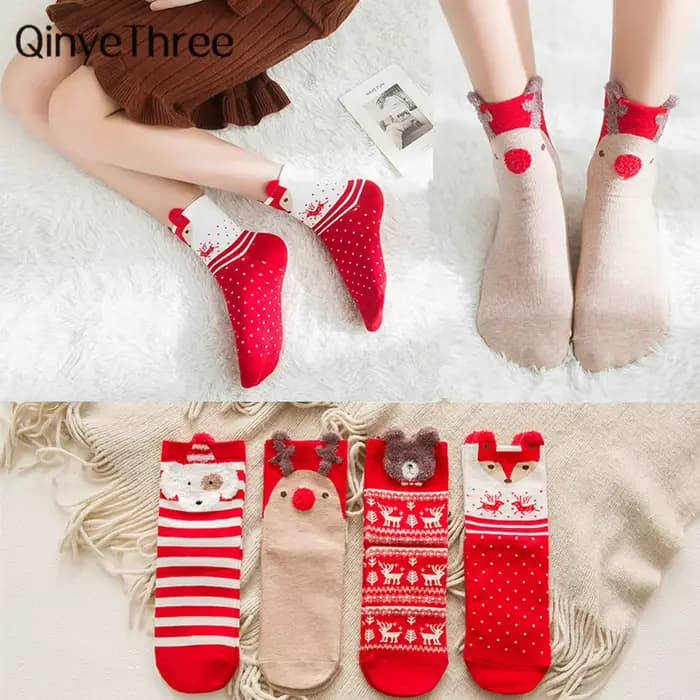 3 paires/lot femmes décontracté hiver chaussettes de noël cerf renard ours chien wapiti coton dessin animé chaud doux Sokken cadeau de noël livraison directe