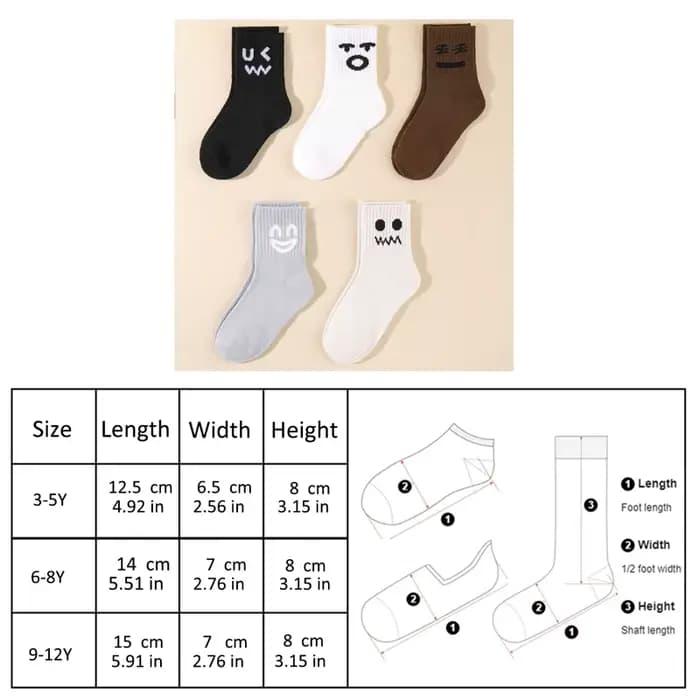5 paires de chaussettes pour enfants sans expression