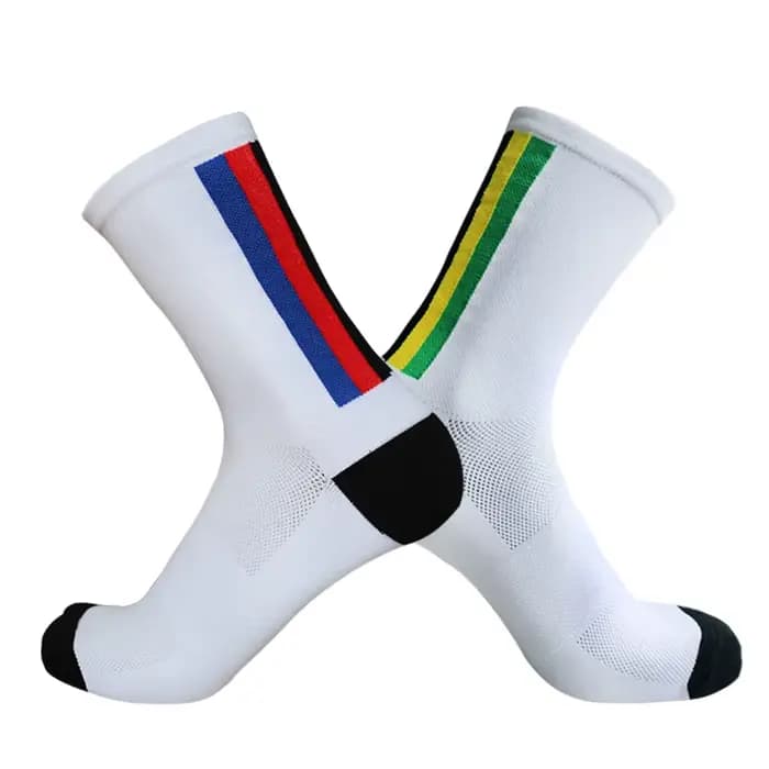 Compétition professionnelle avec rayures colorées chaussettes de cyclisme hommes femmes vélo de route en plein air vélo de course Sport chaussettes de course