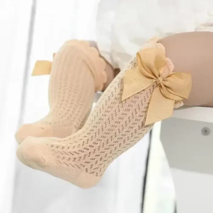 0-36M bébé fille chaussettes enfant en bas âge grand nœud coton été maille infantile genou