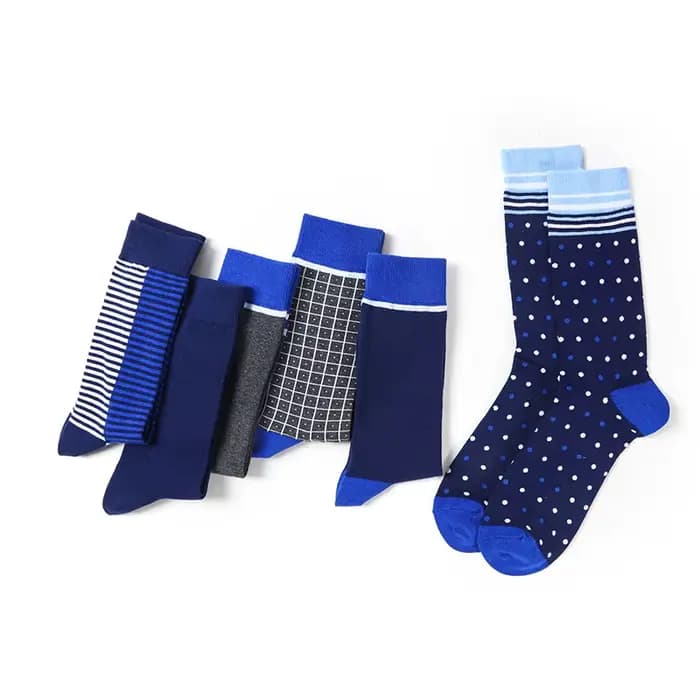Chaussettes longues décontractées en coton pour hommes, motif de points bleus, affaires provoqué, marque douce, design de mode, grande taille, haute qualité, 6 paires