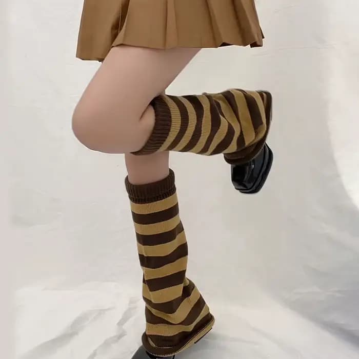 1 paire de couvre-chaussettes tricotés chauds pour femmes, automne hiver, à la mode, rayé, épicé, Style fille, Jk, bouche évasée, jambes fines
