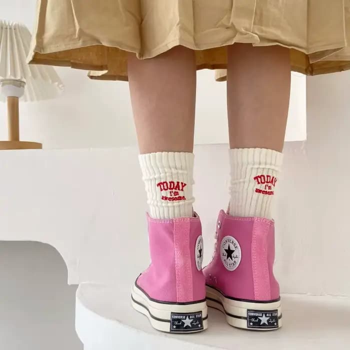 Chaussettes drôles coton broderie lettre aujourd'hui je suis génial japon coréen