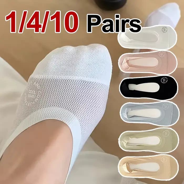 1/4/10 paires de chaussettes invisibles en maille respirante pour femmes, chaussettes décontractées en coton antidérapantes en Silicone, fines, douces et confortables, pour printemps et été