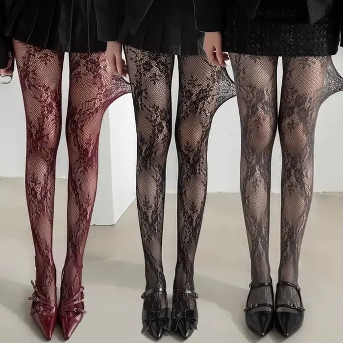 Femmes Sexy dentelle collants floraux cuisse haute bas