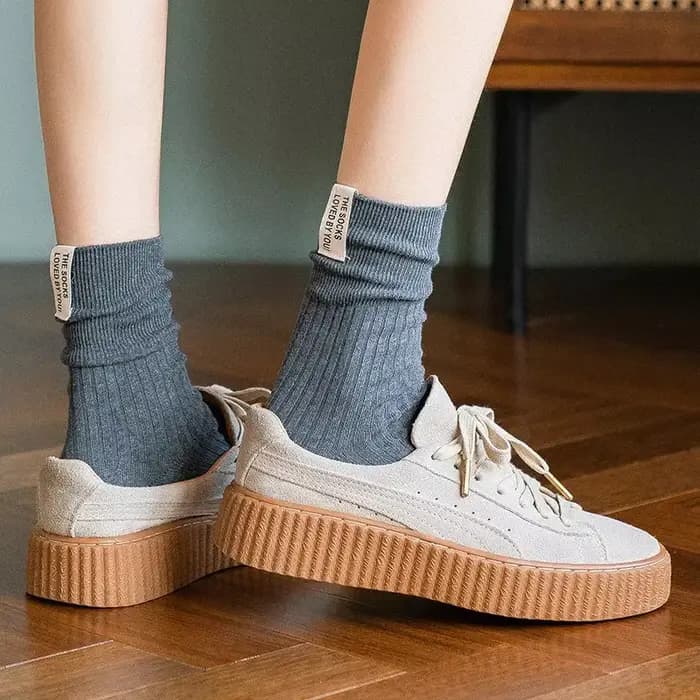 Chaussettes hautes pour filles du lycée, mode japonaise et coréenne, couleur unie, blanc, kaki, Beige, chaussettes amples, tricotées en coton, longues pour femmes