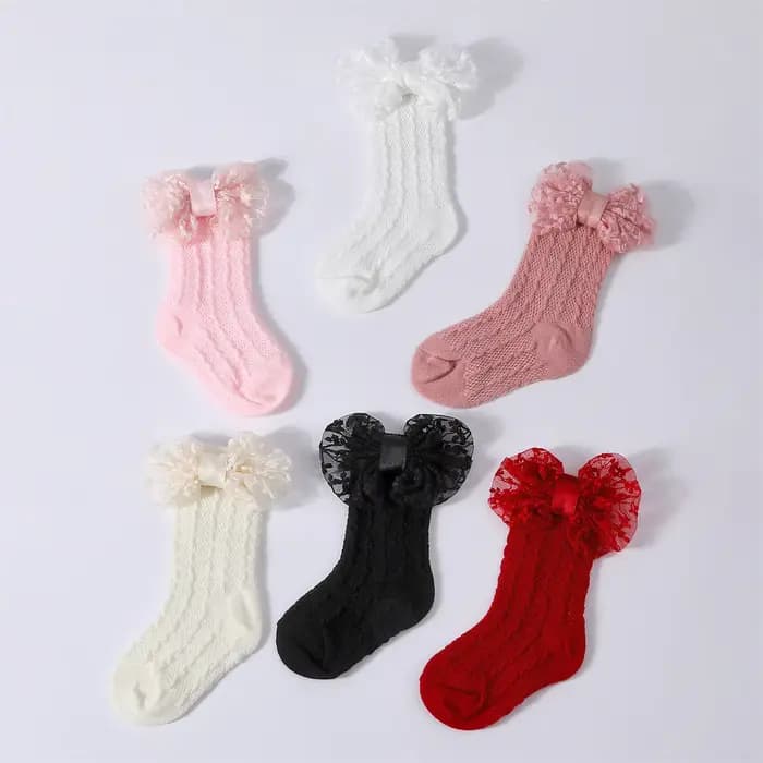 Ensemble de chaussettes pour nouveau-né fille de 3 à 12 mois, bandeau, mignon, respirant, en tricot, avec nœud, robe de princesse, pour fête, mariage, photographie