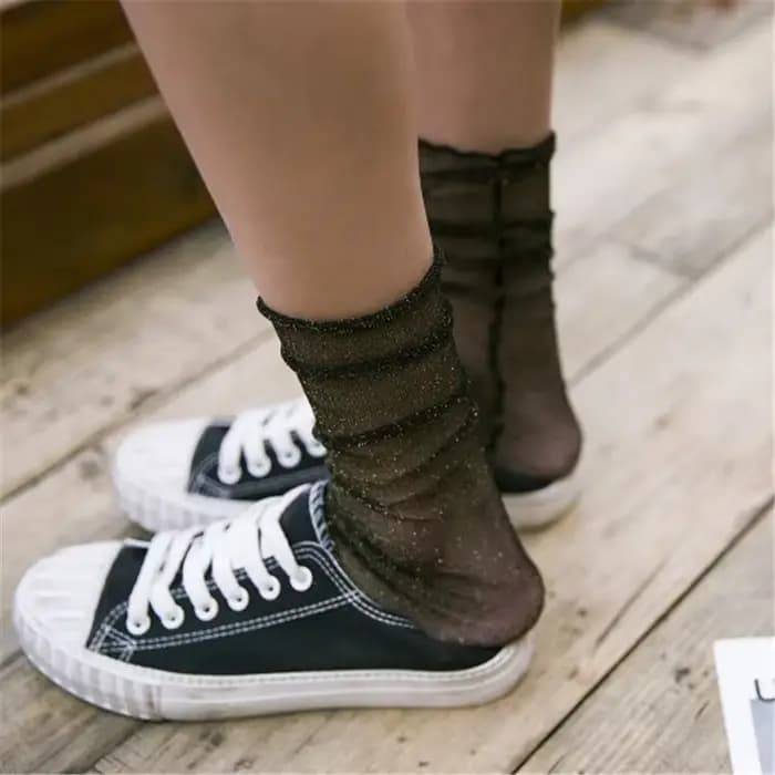 Chaussettes fines à paillettes dorées et argentées