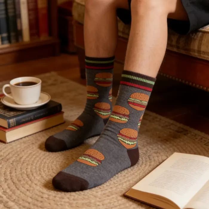 1 paire de chaussettes mi-mollet avec motif burger