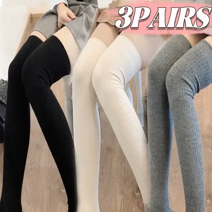 Chaussettes en laine pour femme, couleur unie, cuissardes hautes, Lolita, bas épais et chauds, noir et blanc, longues jambes, automne/hiver