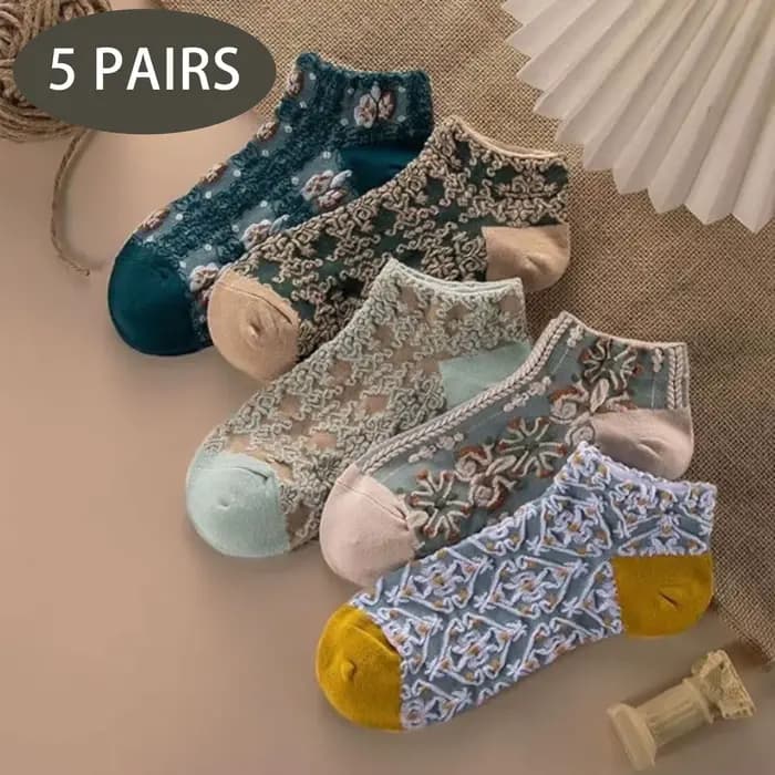 5 paires femmes Vintage mignon chaussettes ensemble femme dame Harajuku Kawaii fille florale Sport