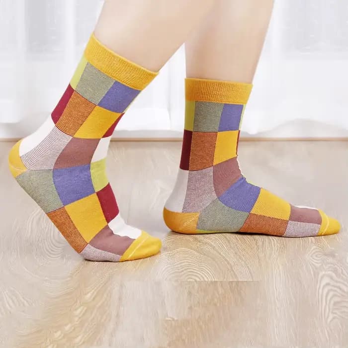 5 paires de chaussettes en coton peigné pour hommes, chaussettes de Compression pour fête en plein air, mode colorée carrée et à rayures, chaussettes pour robe heureuse pour hommes