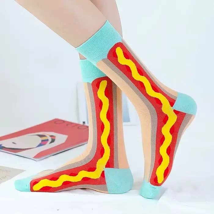 Chaussettes drôles hommes femmes décontracté dessin animé bière Hamburger oeuf saucisse crème glacée avocat coeur Sokken unisexe nouveauté Skateboard Meias