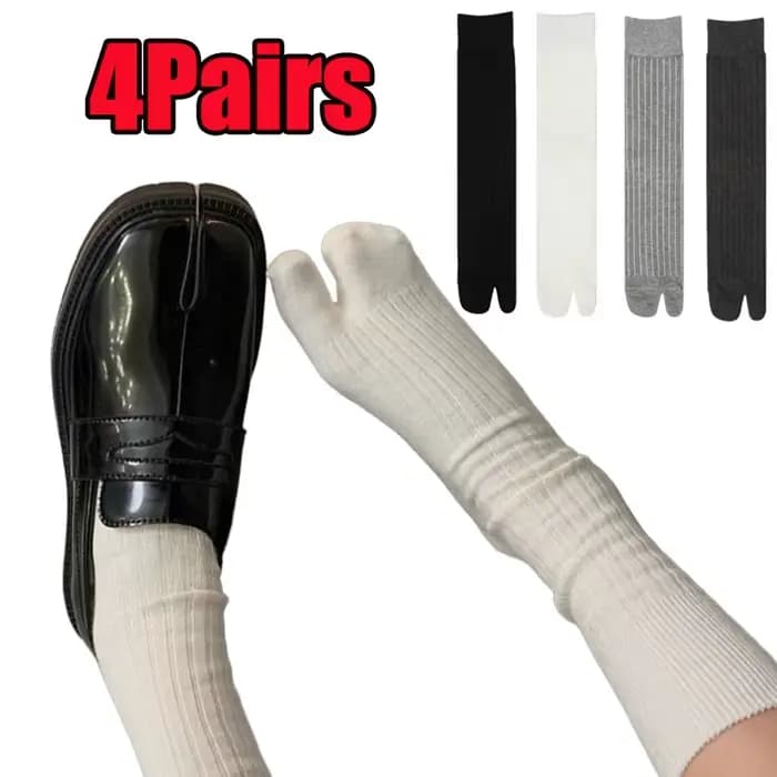 2/4 paires de chaussettes Tabi pour femme, en coton, couleur unie, à bout fendu, simples et confortables, mi-tube, style kimono japonais, chaussettes à deux orteils