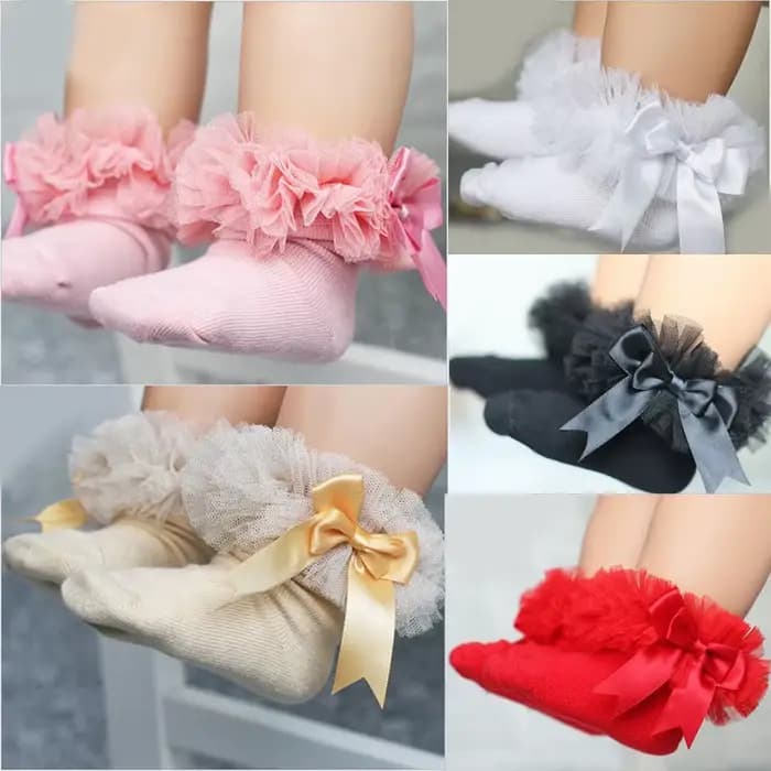 Chaussettes bébé fille avec nœud papillon dentelle à volants princesse chaussette en coton avec rubans Multi couleurs