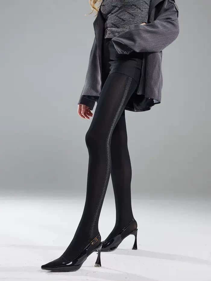 Collants noirs opaques très élastiques et sexy avec bande latérale à paillettes Galaxy