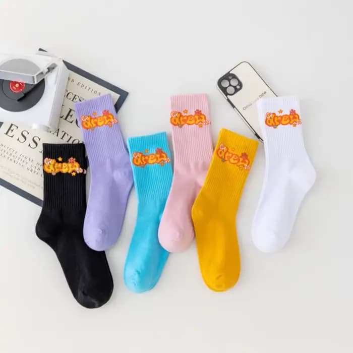 Chaussettes Drew House American Streetwear avec visage de personnage de dessin animé et lettres, pour un style décontracté et sportif, en pur coton