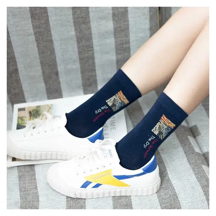 Van Gogh Art femmes chaussettes longues coton nouveauté motif drôle