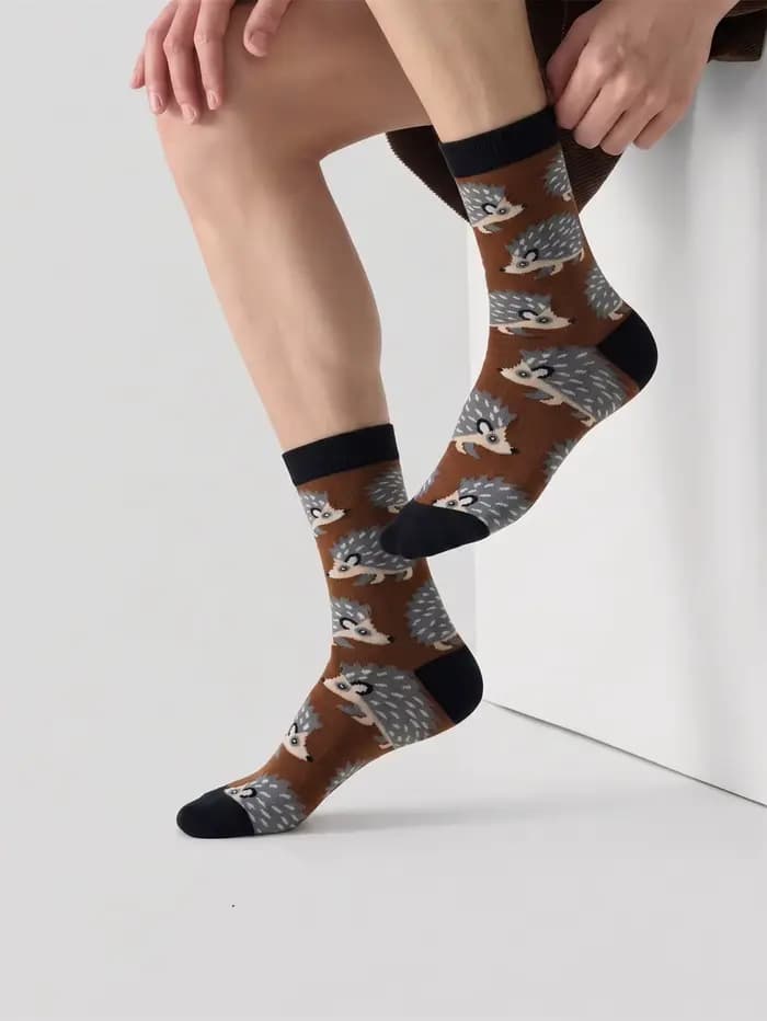 Chaussettes en coton hérisson pour hommes, chaussettes fantaisie à motif animal, chaussettes de skateboard amusantes et mignonnes, nouveauté