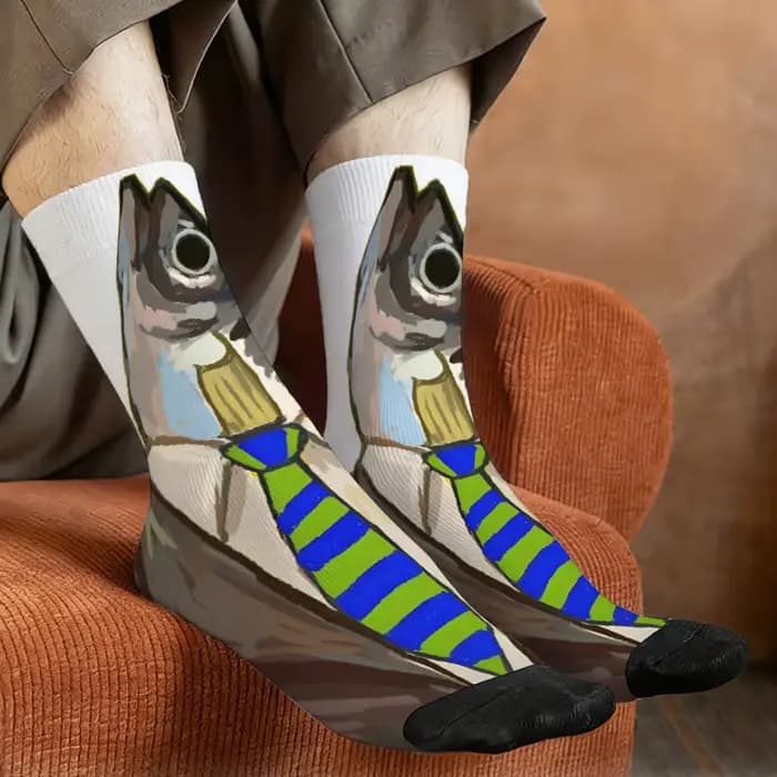 M. Chaussettes pour hommes Fish, antidérapantes, élastiques, respirantes, pour costumes, sports, cyclisme, randonnée, chaussettes de compression amusantes, originales, rétro, tendance
