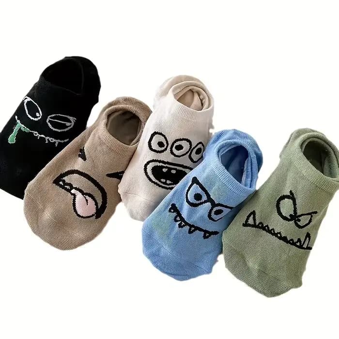 5 paires de chaussettes dessin animé expressions drôles bateau chaussettes femmes printemps et été mince invisible chaussettes mignonnes